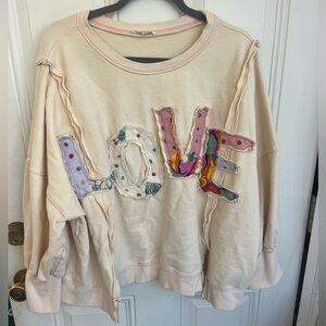 Easel Women’s Large LOVE Cream 100% Cotton Garment sweatshirt cute comfort